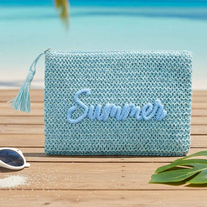 SUMMER Embroidery Woven Straw Pouch Bag
