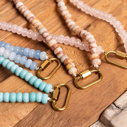 Stainless Steel Turquoise Chunky Bead Carabiner Necklace