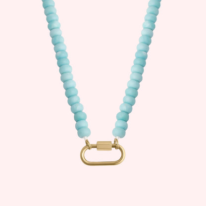 Stainless Steel Turquoise Chunky Bead Carabiner Necklace