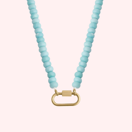 Stainless Steel Turquoise Chunky Bead Carabiner Necklace
