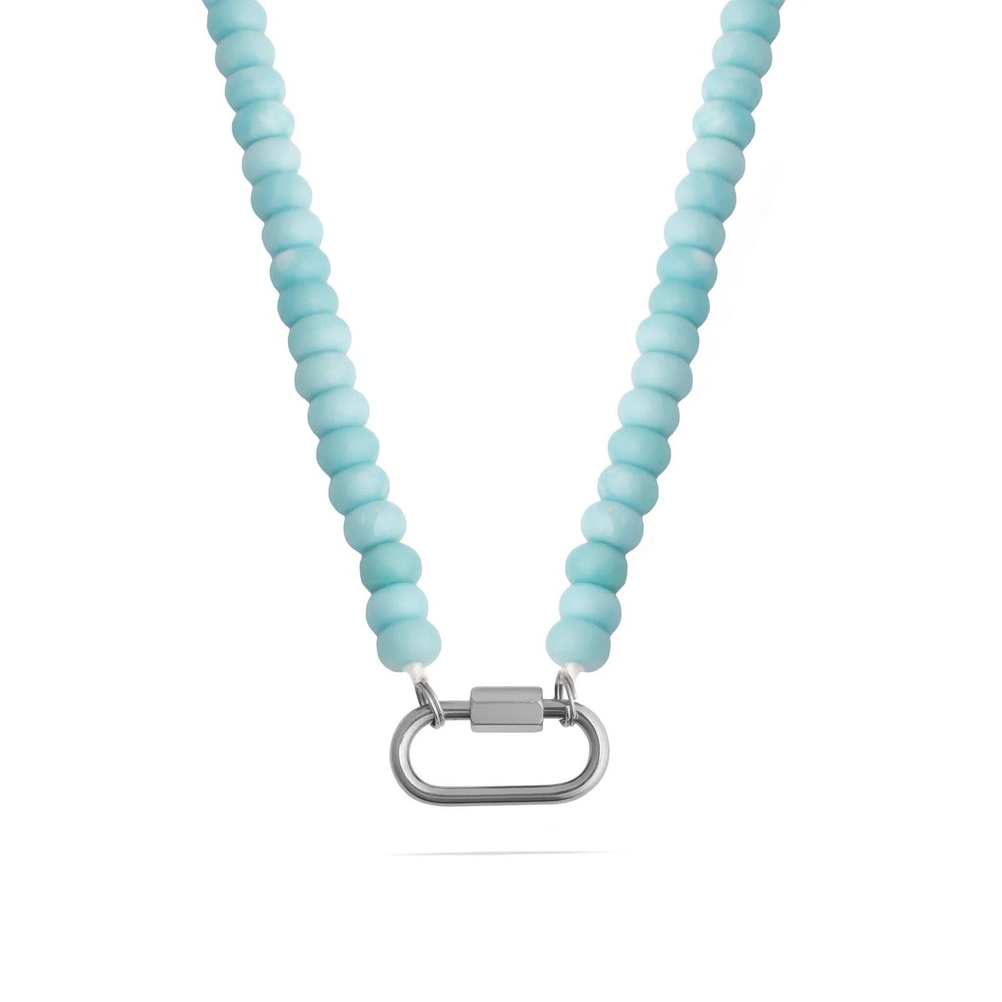 Stainless Steel Turquoise Chunky Bead Carabiner Necklace