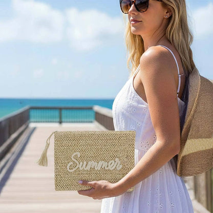 SUMMER Embroidery Woven Straw Pouch Bag
