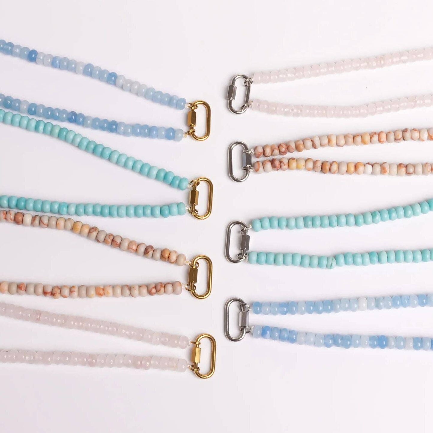 Stainless Steel Turquoise Chunky Bead Carabiner Necklace