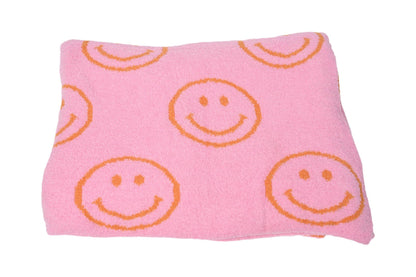 Smiley Face & Lightning Bolt Plush Throw Blanket – Cozy Knit Blanket 50" x 60"