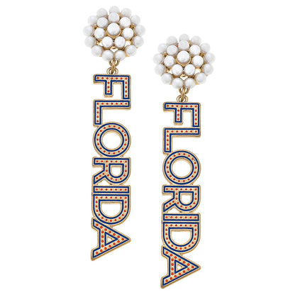 Florida Gators-Inspired Pearl Cluster Enamel Drop Earrings