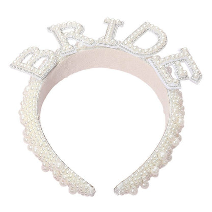 👰‍♀️ BRIDE Pearl Embellished Headband – Bridal Statement Hair Accessory