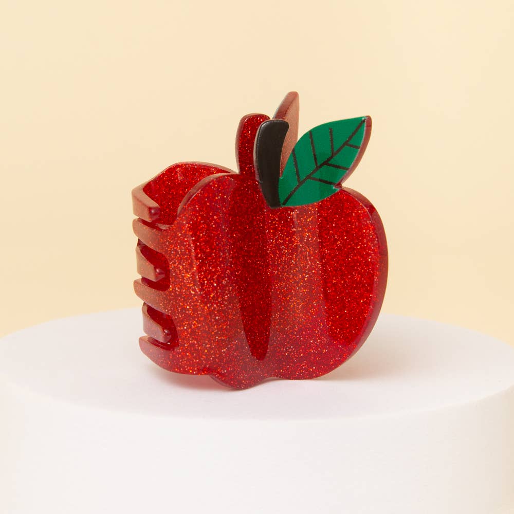 School-Themed Glittered Teacher's Apple Acrylic Claw Clip