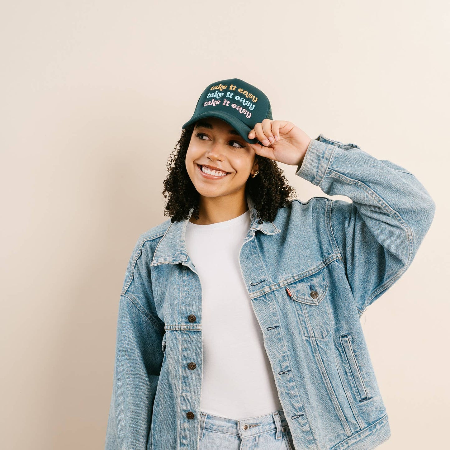 🧢 Take It Easy Trucker Hat – Embroidered Mesh Back Baseball Cap