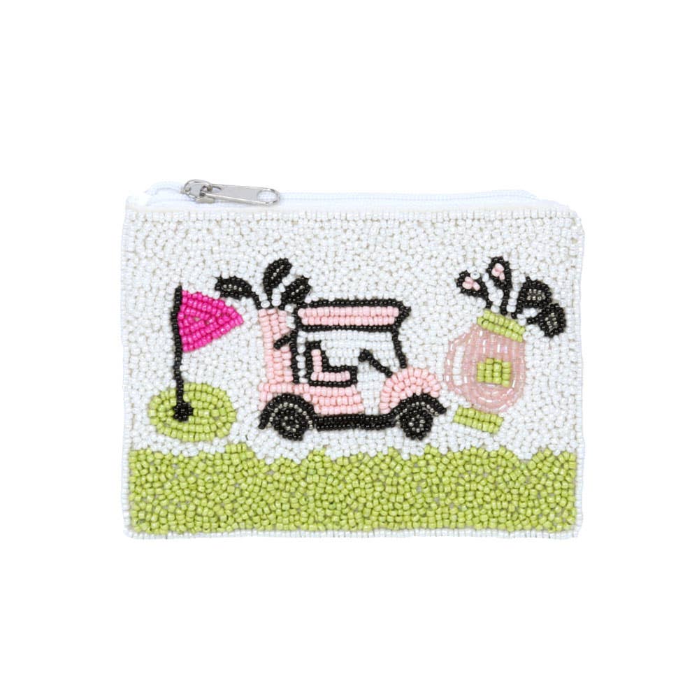 Golf Cart Seed Beaded Mini Pouch Bag