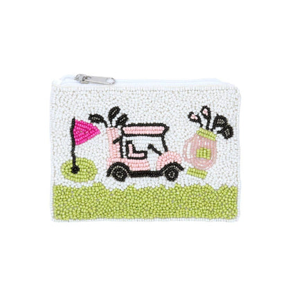 Golf Cart Seed Beaded Mini Pouch Bag