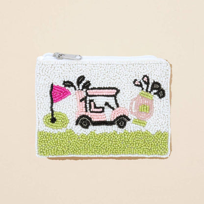 Golf Cart Seed Beaded Mini Pouch Bag