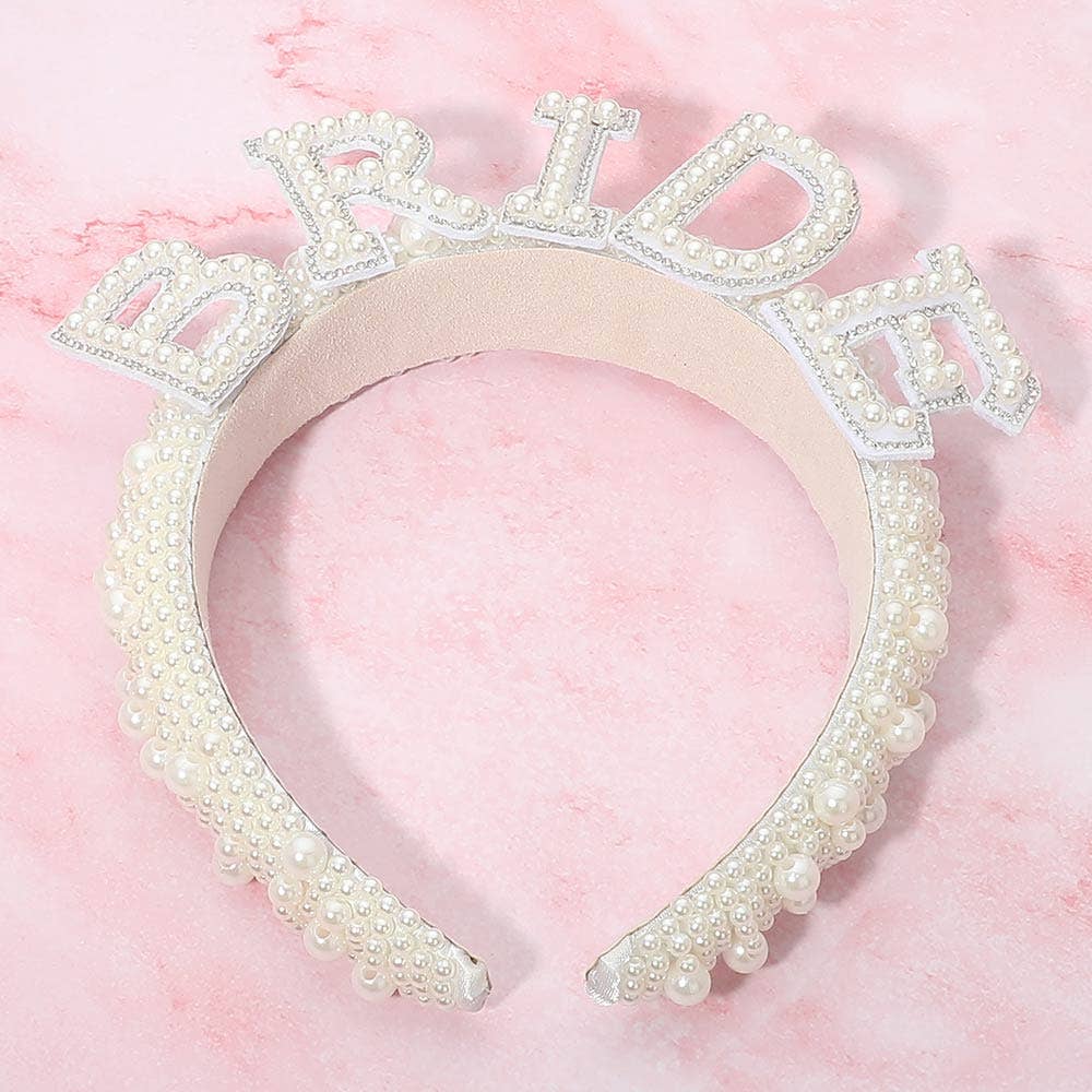 👰‍♀️ BRIDE Pearl Embellished Headband – Bridal Statement Hair Accessory