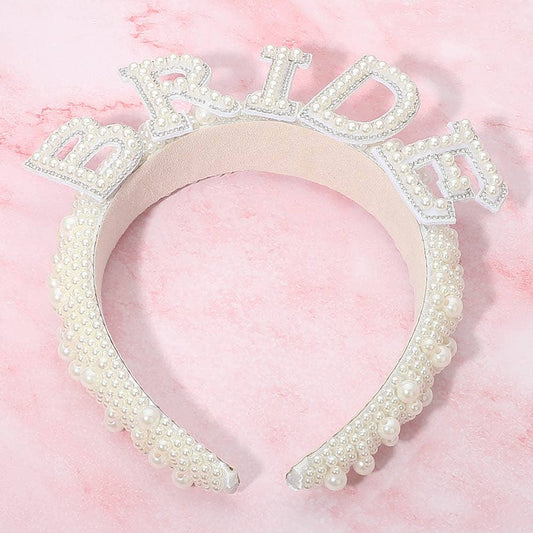 👰‍♀️ BRIDE Pearl Embellished Headband – Bridal Statement Hair Accessory