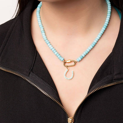 Stainless Steel Turquoise Chunky Bead Carabiner Necklace