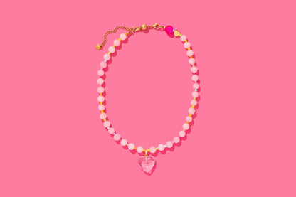 Lottie Pink & Multicolor Beaded Heart Necklace