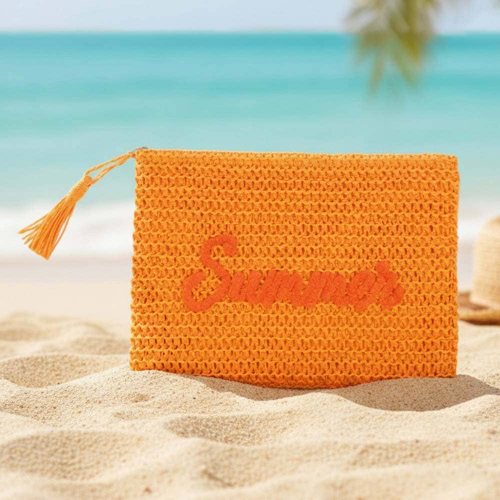 SUMMER Embroidery Woven Straw Pouch Bag