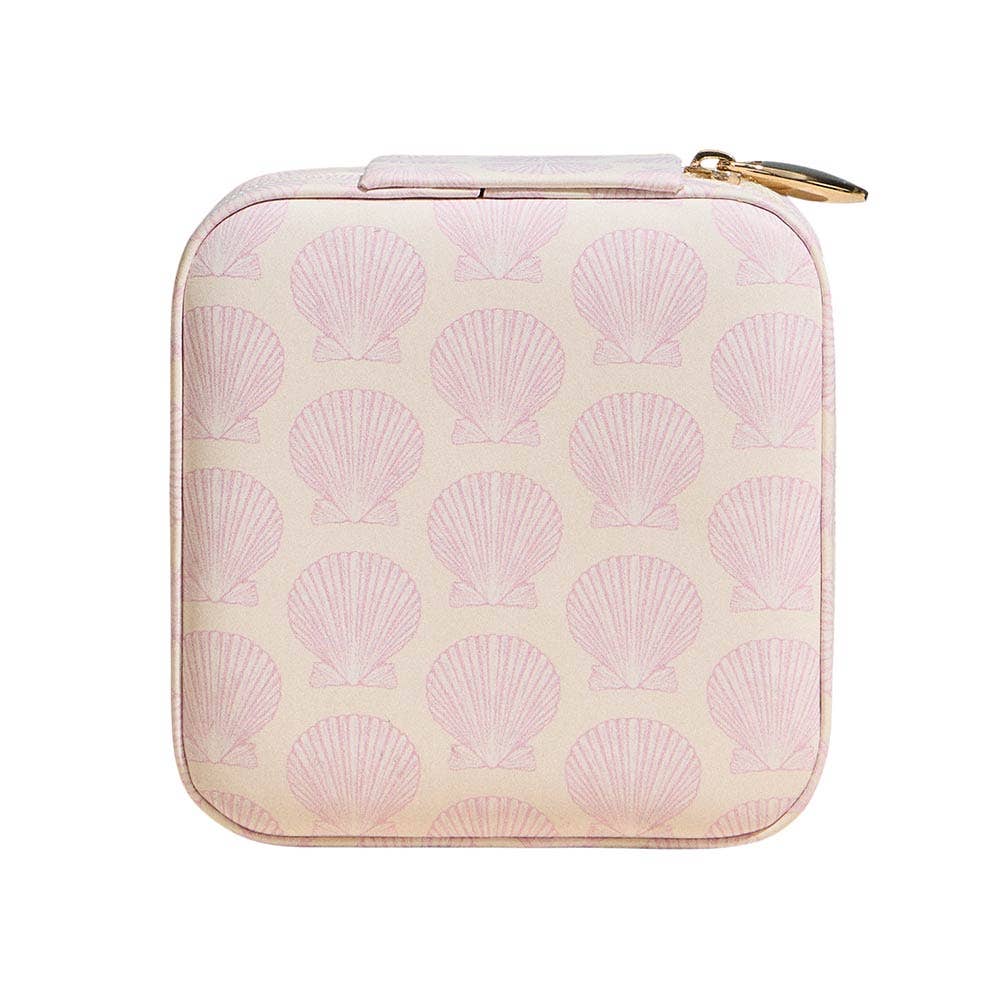 🐚 Shell Print Jewelry Travel Case – Mini Zipper Organizer (3.5")