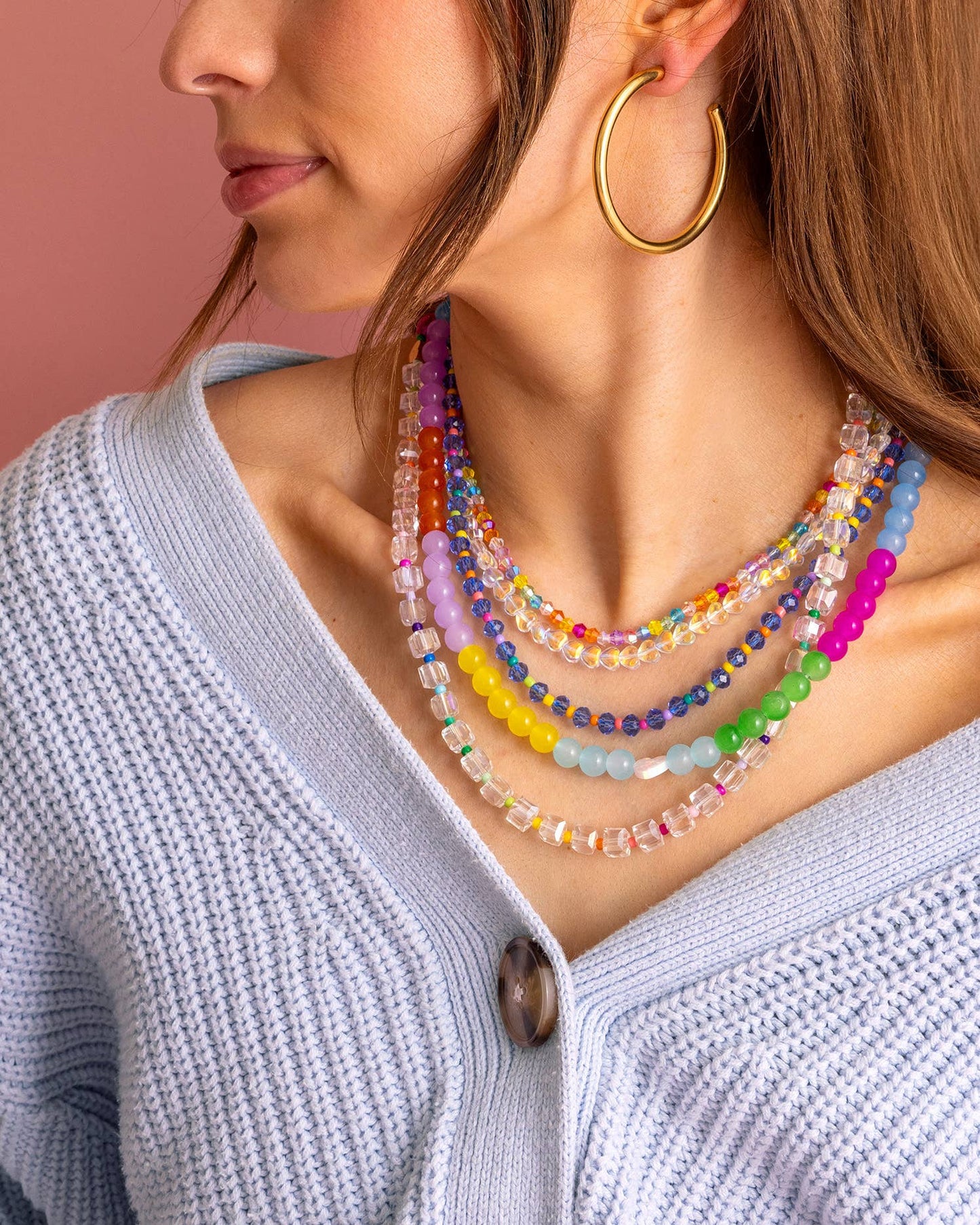 Beaded Necklace - Glass Hearts - Nora