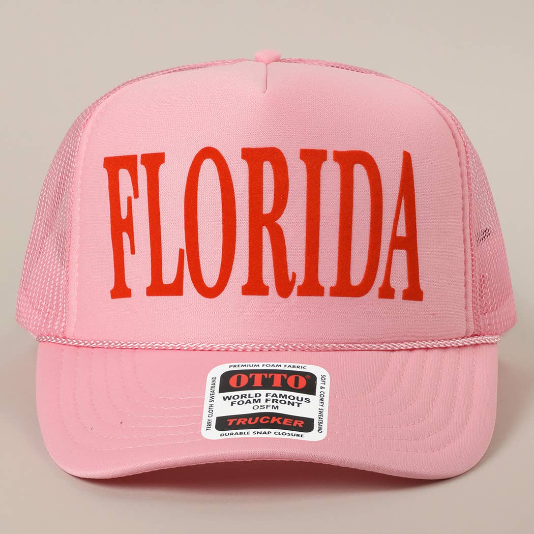 FLORIDA Text Printed Mesh Back Foam Trucker Hat