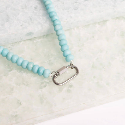 Stainless Steel Turquoise Chunky Bead Carabiner Necklace