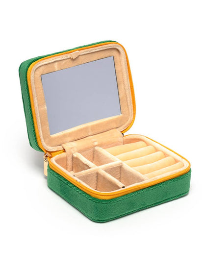 “Press for Champagne” Velvet Jewelry Travel Case – Compact Jewelry Organizer with Mirror