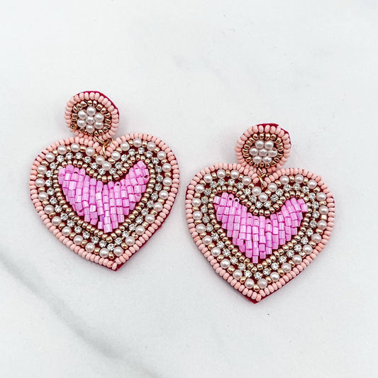 Lovely Pink Heart Beaded Earrings – Gold Plated Dangle Earrings