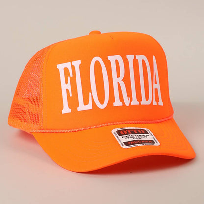 FLORIDA Text Printed Mesh Back Foam Trucker Hat