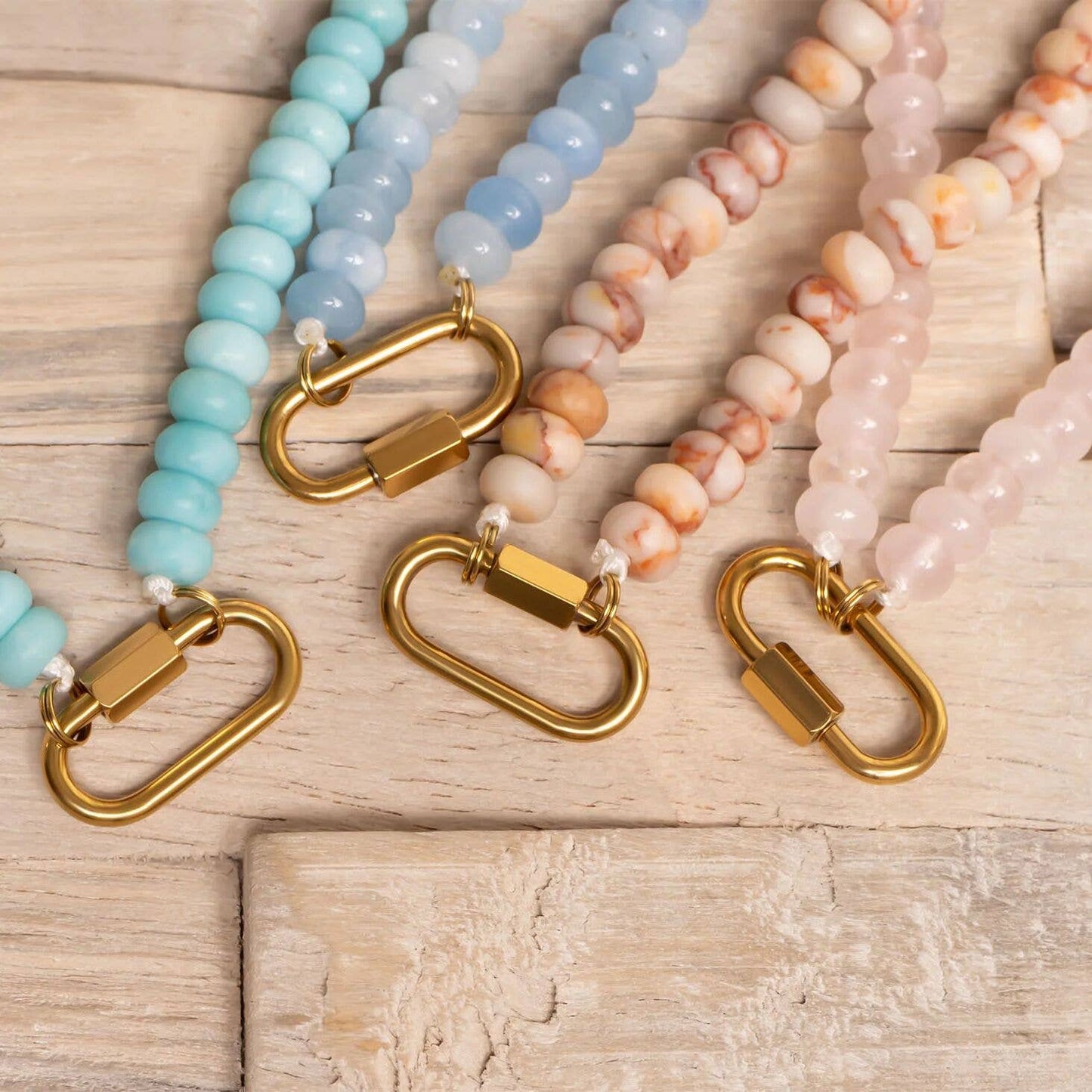Stainless Steel Turquoise Chunky Bead Carabiner Necklace