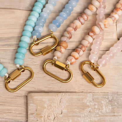 Stainless Steel Turquoise Chunky Bead Carabiner Necklace