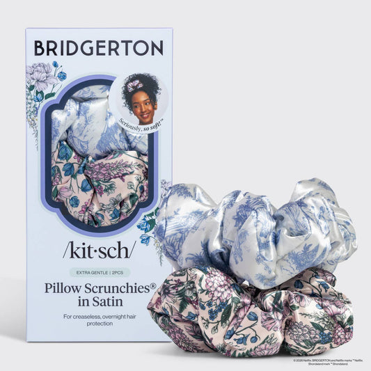 Bridgerton x Kitsch Satin Pillow Scrunchies – Toile in Bloom Hair Scrunchie Set