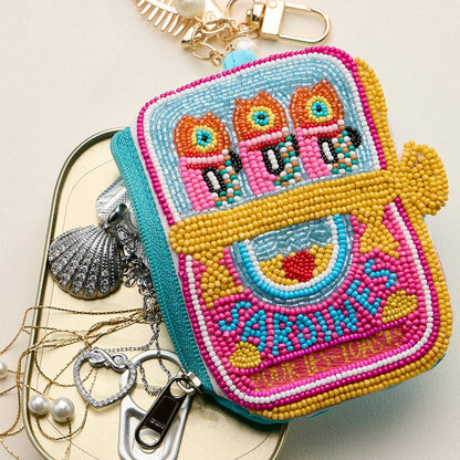 🐟 Sardine Beaded Coin Purse Keychain – Mini Zipper Pouch Bag Charm