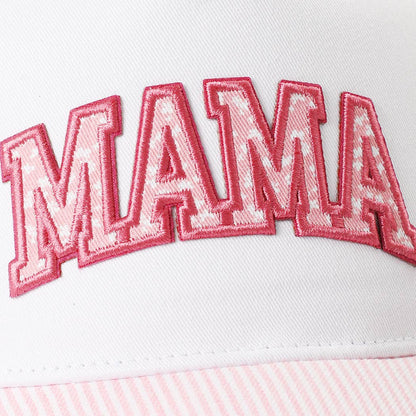 MAMA Embroidered Patch Stripe Brim Trucker Hat