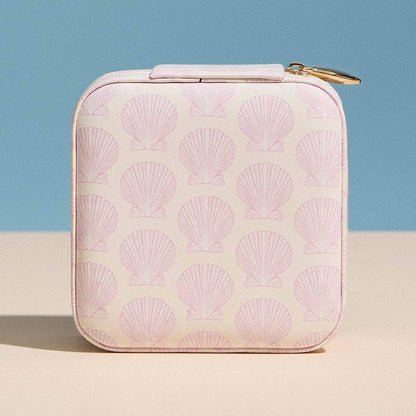 🐚 Shell Print Jewelry Travel Case – Mini Zipper Organizer (3.5")
