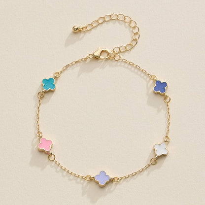 Gold Clover Charm Bracelet – Elegant Dainty Chain with Enamel Accents