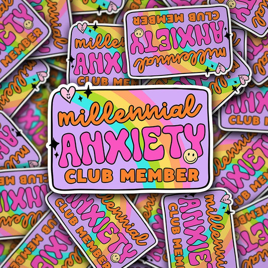 Millennial Anxiety Club Vinyl Decal – Relatable Humor Sticker