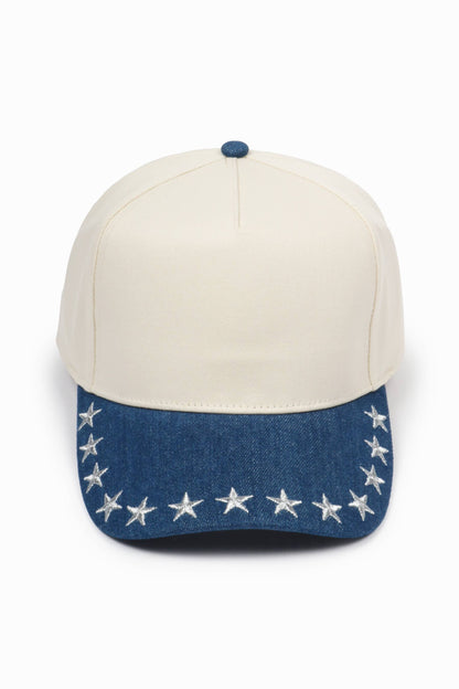 STARS Embroidered Denim Brim 5 Panel Two Tone Cap