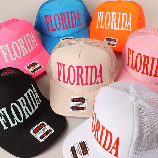 FLORIDA Text Printed Mesh Back Foam Trucker Hat