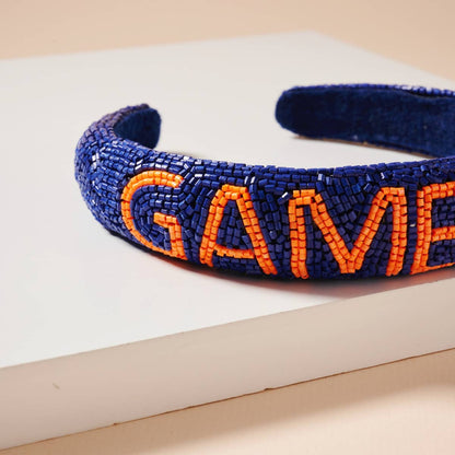 Blue and Orange Game Day Seed Beaded Headband
