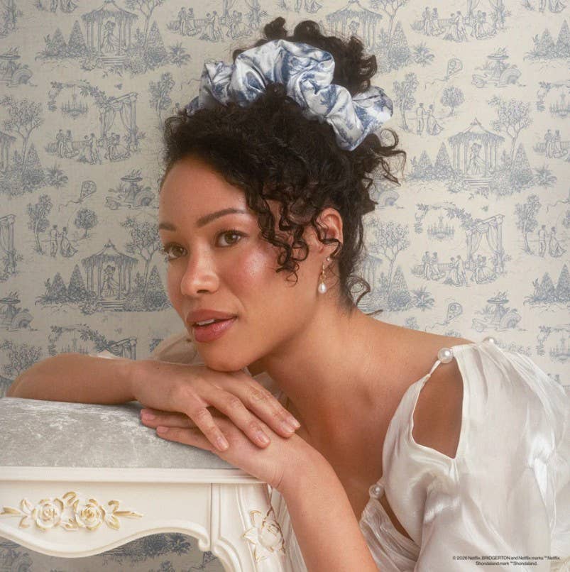 Bridgerton x Kitsch Satin Pillow Scrunchies – Toile in Bloom Hair Scrunchie Set