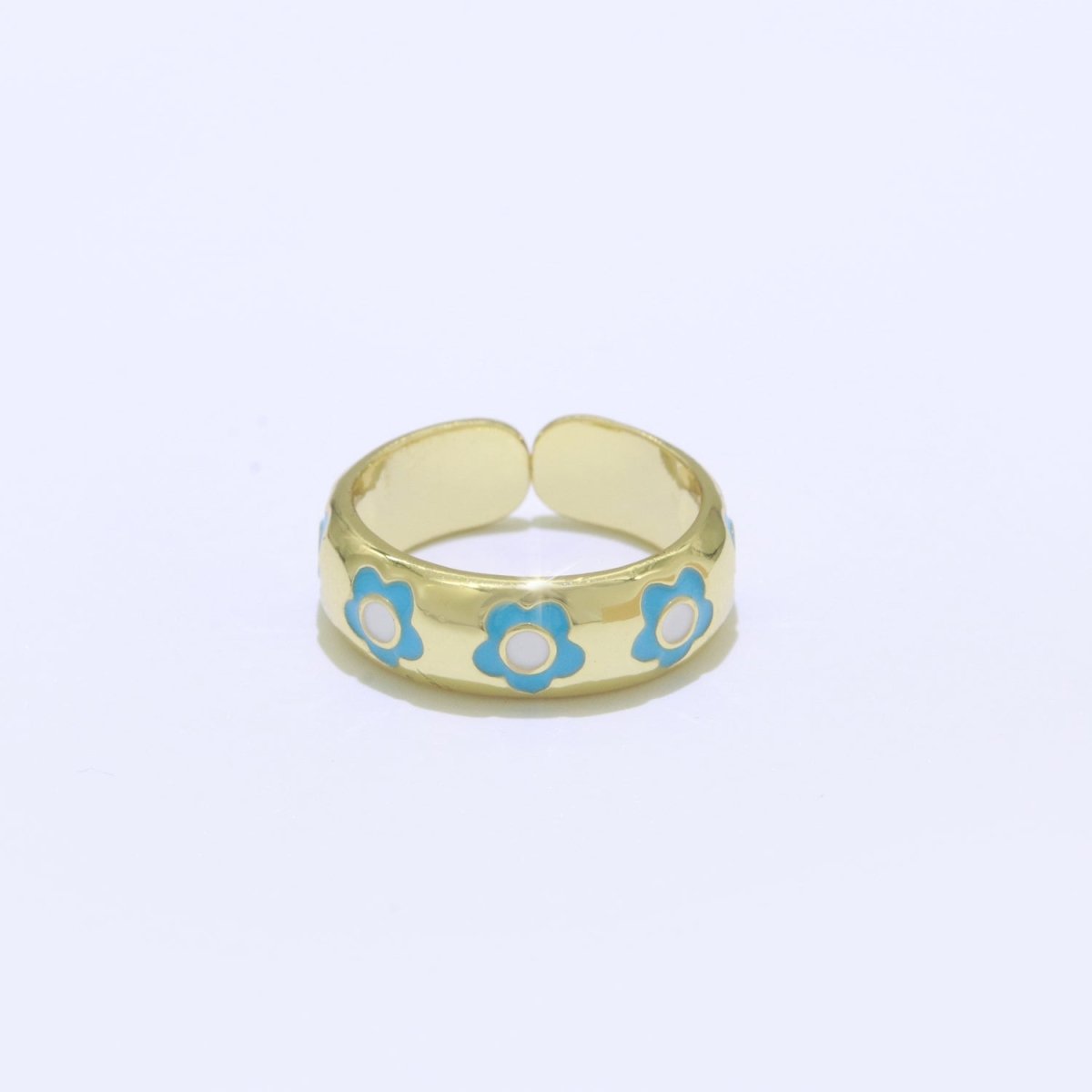 Enamel Flower Ring Adjustable