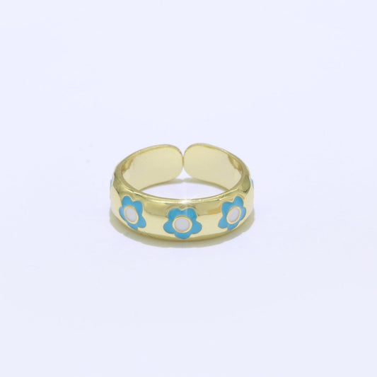 Enamel Flower Ring Adjustable