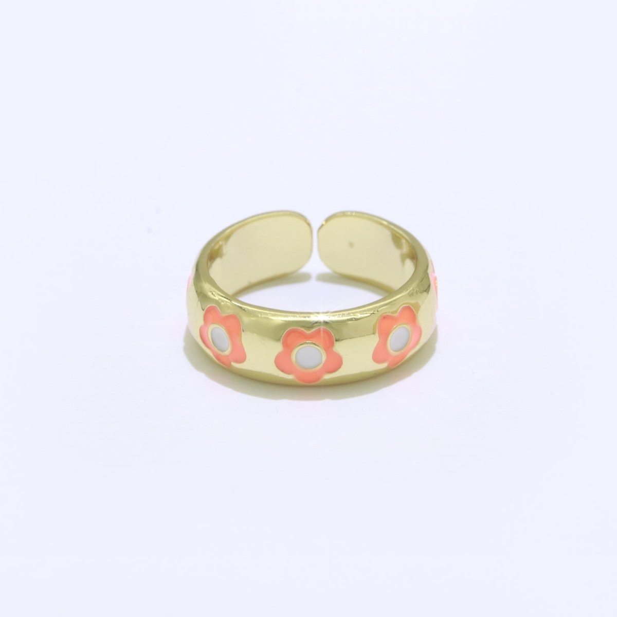 Enamel Flower Ring Adjustable