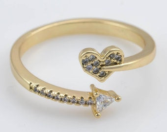 Dainty Adjustable Heart & Arrow Ring