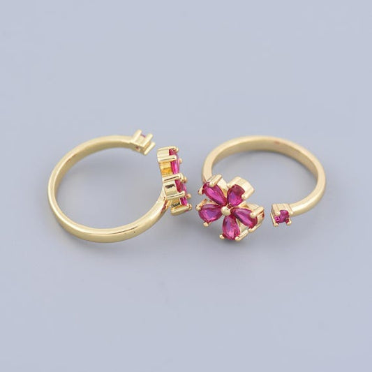 Adjustable Crystal Flower Ring