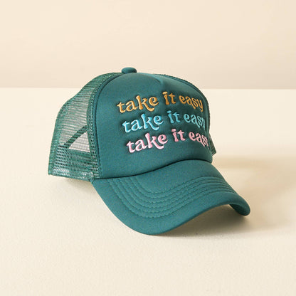 🧢 Take It Easy Trucker Hat – Embroidered Mesh Back Baseball Cap