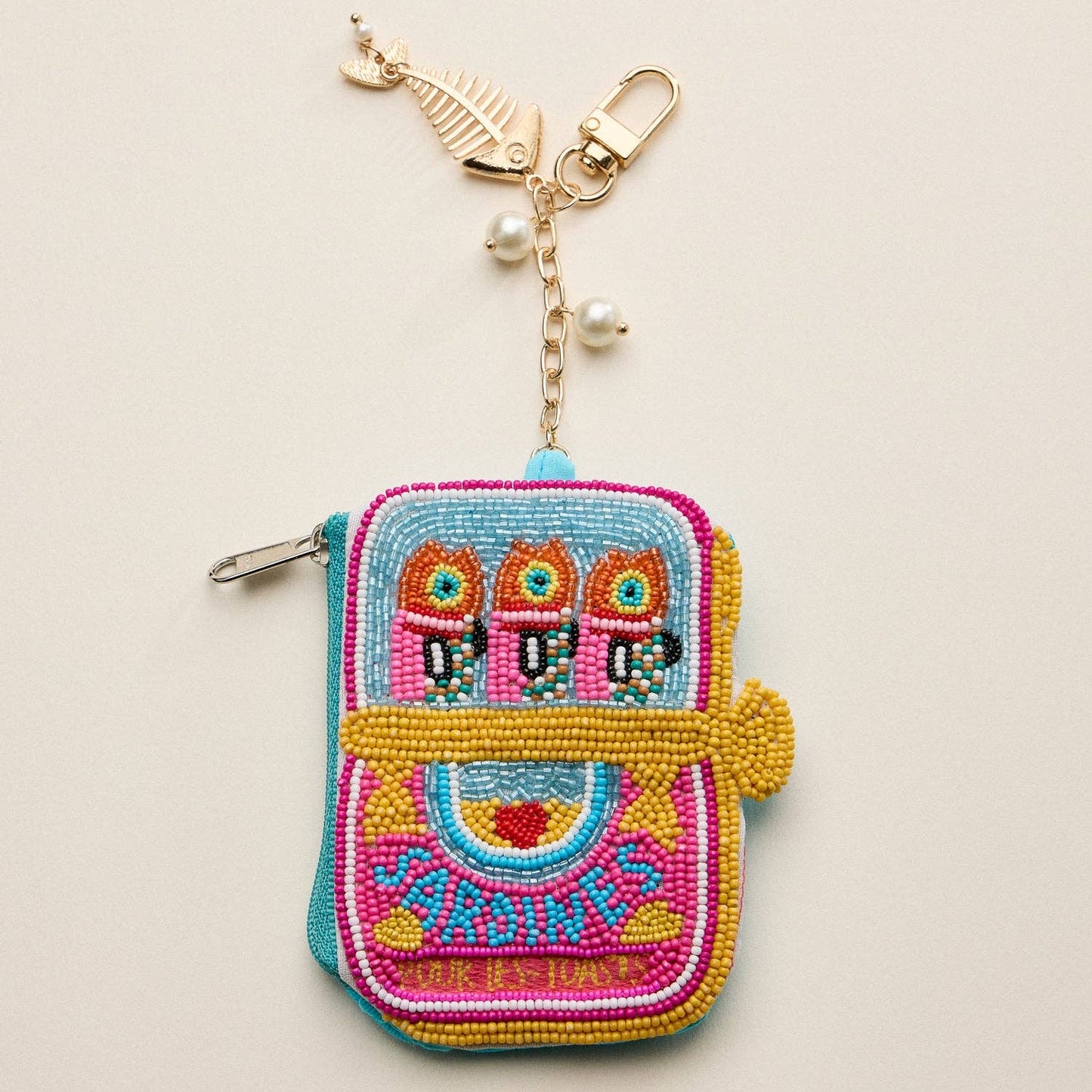 🐟 Sardine Beaded Coin Purse Keychain – Mini Zipper Pouch Bag Charm