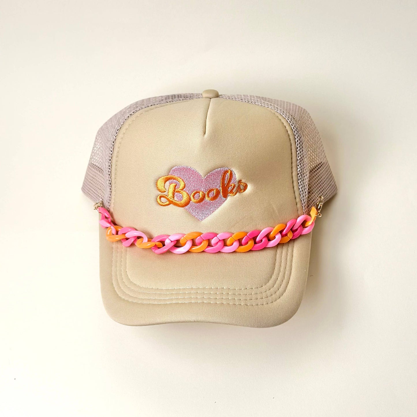 💖 Sassy Acrylic Hat Chain – Pink & Orange Trucker Hat Accessory