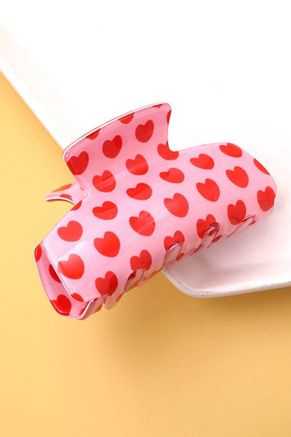 Retro Heart & Checkered Hair Claw Clip – Red & Pink Swirl