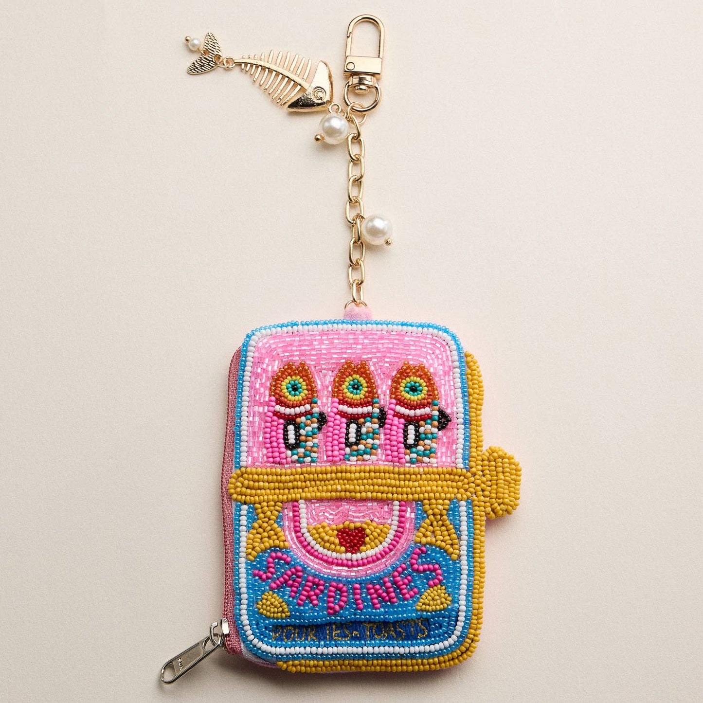 🐟 Sardine Beaded Coin Purse Keychain – Mini Zipper Pouch Bag Charm