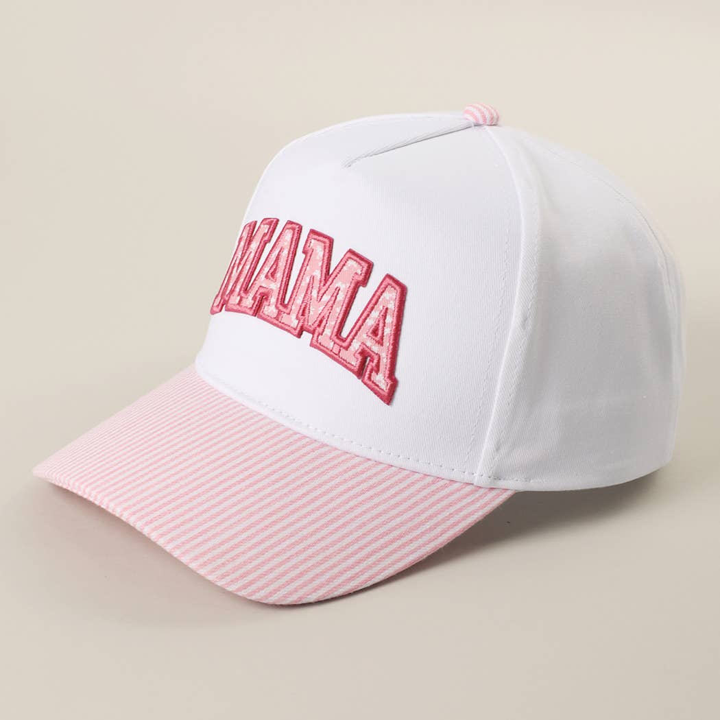 MAMA Embroidered Patch Stripe Brim Trucker Hat